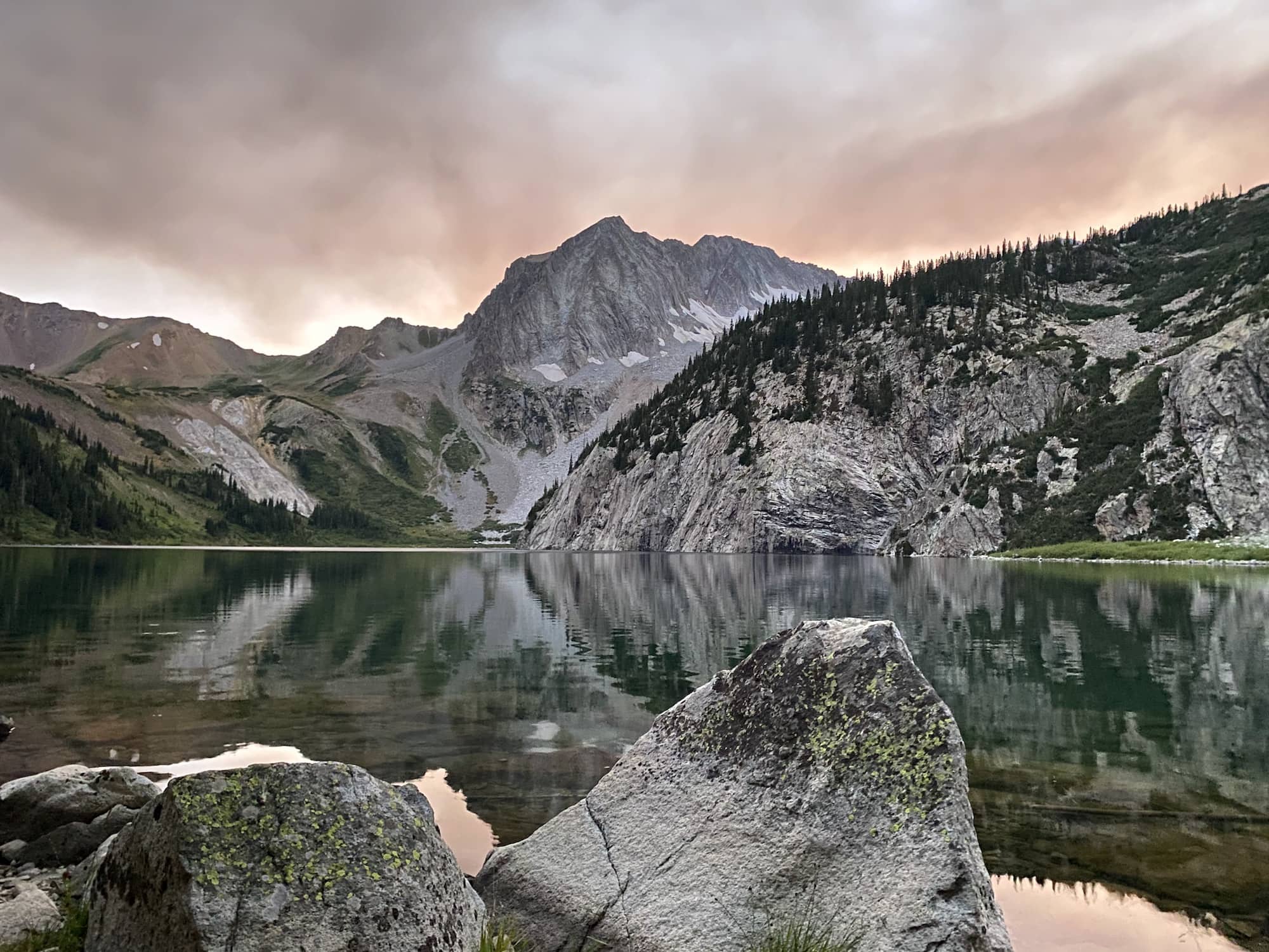 Hiking the 4 Pass Loop as the sun begins to set