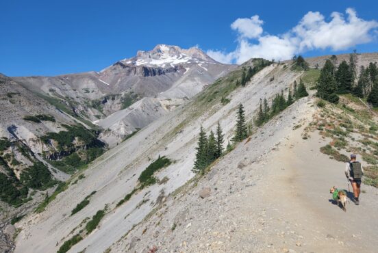 A hiker walks along the ZigZag path