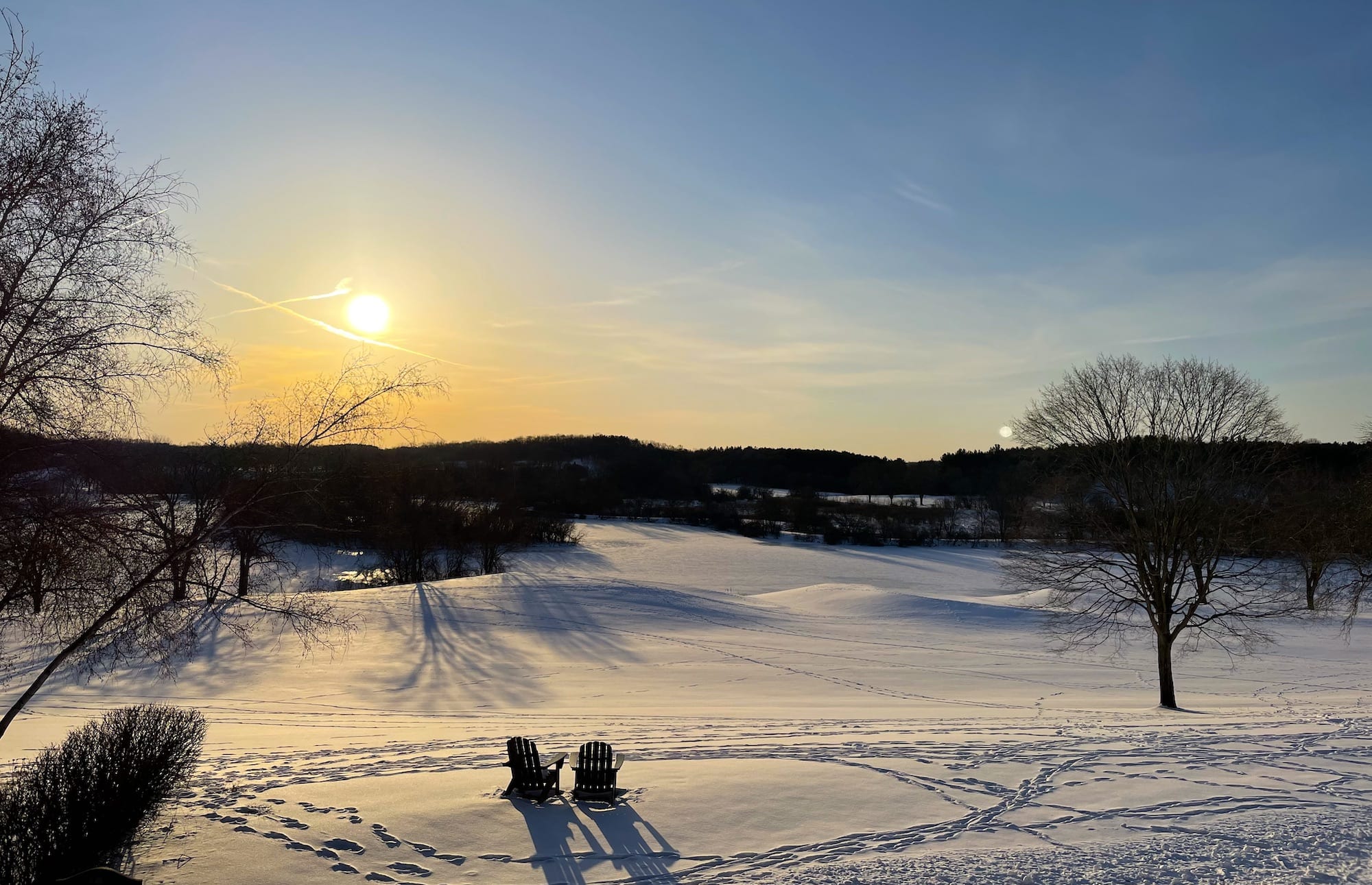 Sunrise over the Grand Geneva golf course in winter