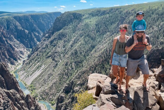 Jennifer and her family standing at the Pulpit Rock overlook