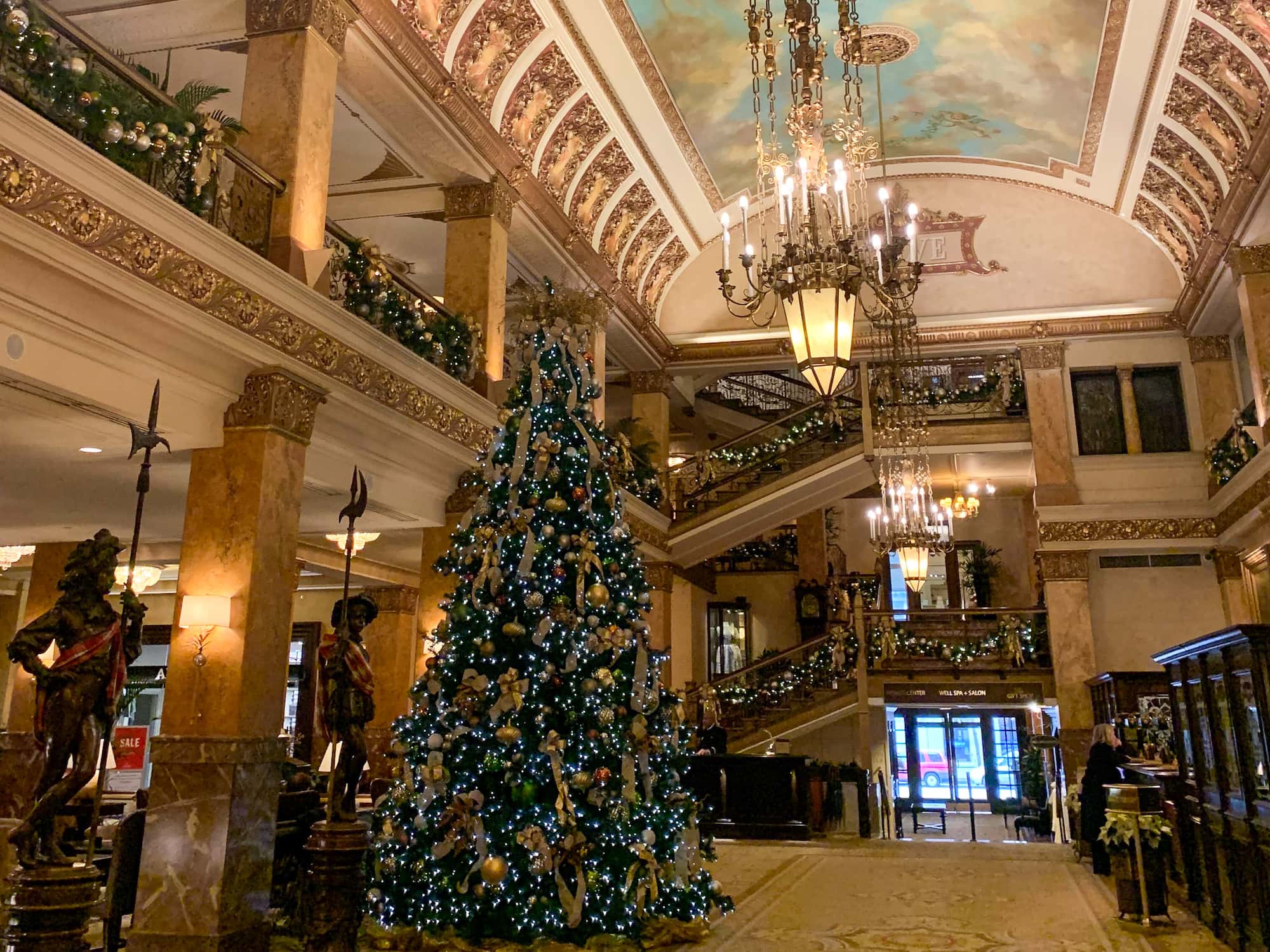 The Pfister lobby at Christmas 